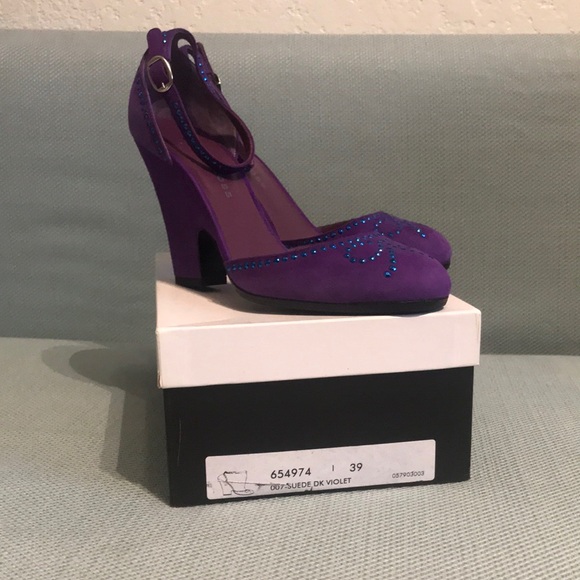 Vintage Marc Jacobs Purple Suede Rhinestone Bow Wedge Heel - Picture 3 of 11